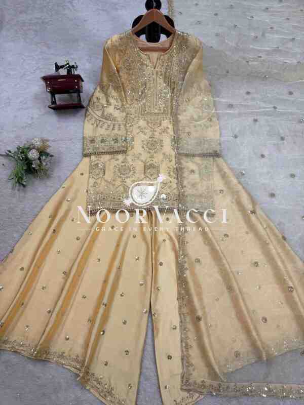 Chinon Silk Eid Special Set with Plazo and Cutwork Organza Dupatta - Image 8