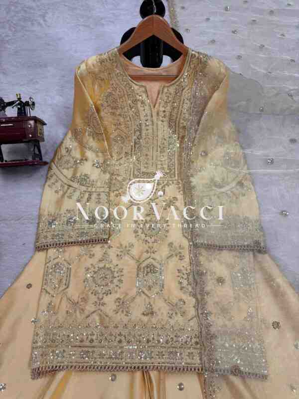 Chinon Silk Eid Special Set with Plazo and Cutwork Organza Dupatta - Image 9