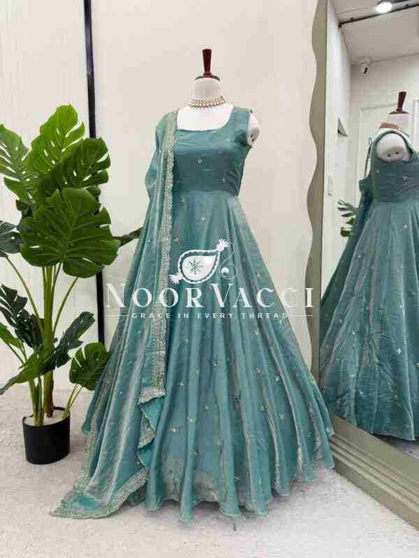 Fandy Silk Eid Special Gown Set with Cutwork Dupatta - Image 5