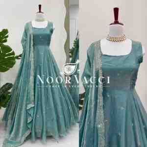 Fandy Silk Eid Special Gown Set with Cutwork Dupatta