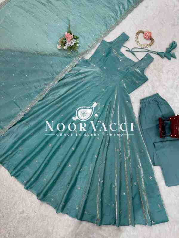 Fandy Silk Eid Special Gown Set with Cutwork Dupatta - Image 10