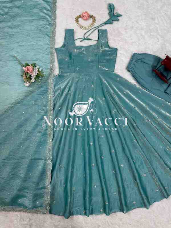 Fandy Silk Eid Special Gown Set with Cutwork Dupatta - Image 7