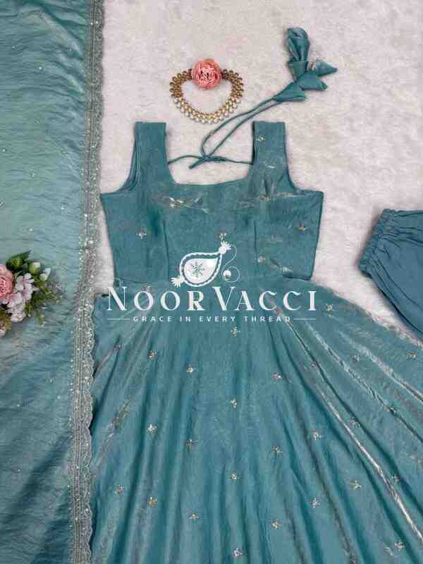 Fandy Silk Eid Special Gown Set with Cutwork Dupatta - Image 9