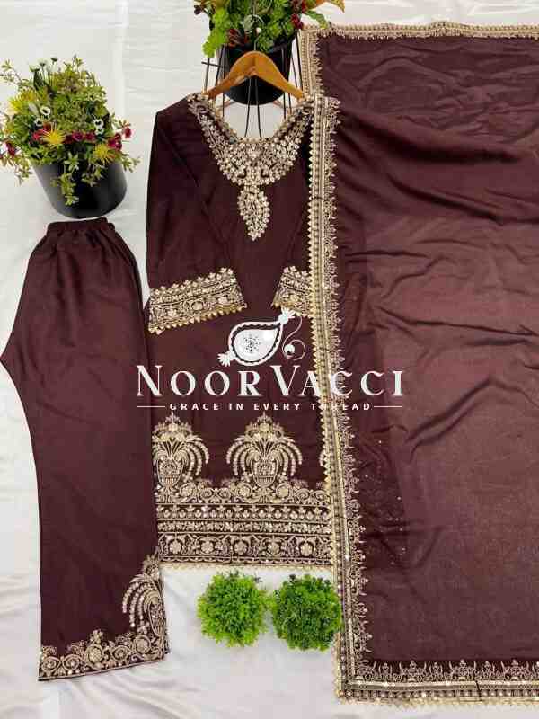 Heavy Embroidered Chinon Silk Top-Bottom & Dupatta Set – Fully Stitched Ready to Wear - Image 4