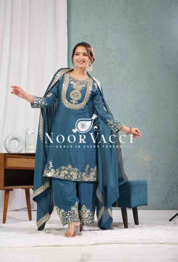 Gorgeous Chinnon Silk Suit with Embroidery Coding Sequence & Pant Set - Image 6