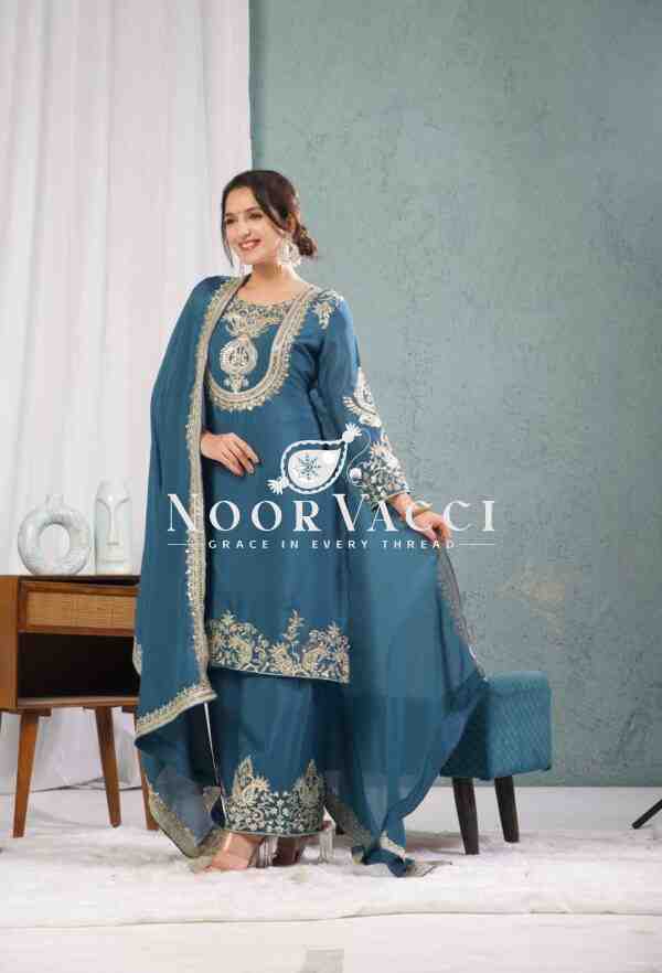 Gorgeous Chinnon Silk Suit with Embroidery Coding Sequence & Pant Set