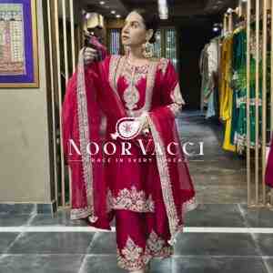 Gorgeous Chinnon Silk Suit with Embroidery Coding Sequence & Pant Set