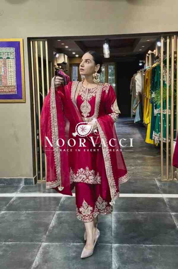 Gorgeous Chinnon Silk Suit with Embroidery Coding Sequence & Pant Set