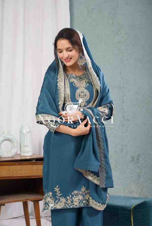 Gorgeous Chinnon Silk Suit with Embroidery Coding Sequence & Pant Set - Image 9