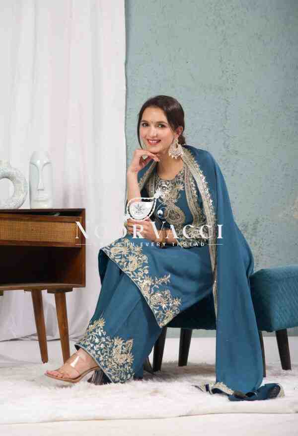 Gorgeous Chinnon Silk Suit with Embroidery Coding Sequence & Pant Set - Image 10