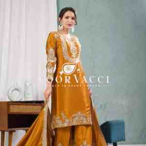 Gorgeous Chinnon Silk Suit with Embroidery Coding Sequence & Pant Set