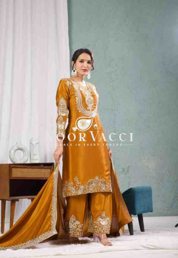Gorgeous Chinnon Silk Suit with Embroidery Coding Sequence & Pant Set