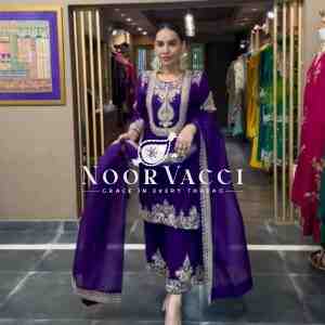 Gorgeous Chinnon Silk Suit with Embroidery Coding Sequence & Pant Set