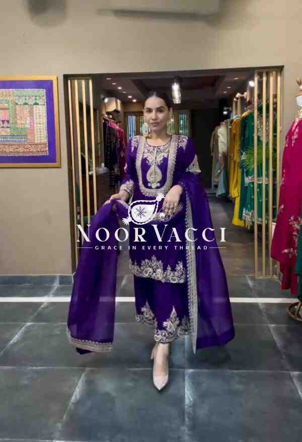 Gorgeous Chinnon Silk Suit with Embroidery Coding Sequence & Pant Set