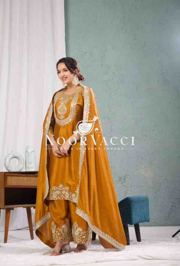 Gorgeous Chinnon Silk Suit with Embroidery Coding Sequence & Pant Set - Image 2