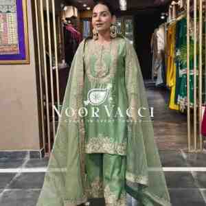Gorgeous Chinnon Silk Suit with Embroidery Coding Sequence & Pant Set