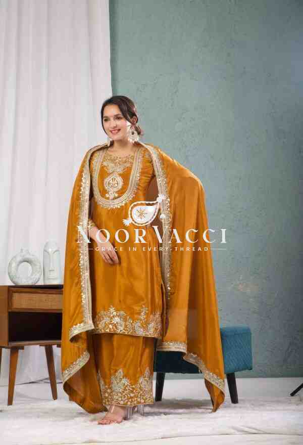 Gorgeous Chinnon Silk Suit with Embroidery Coding Sequence & Pant Set - Image 3