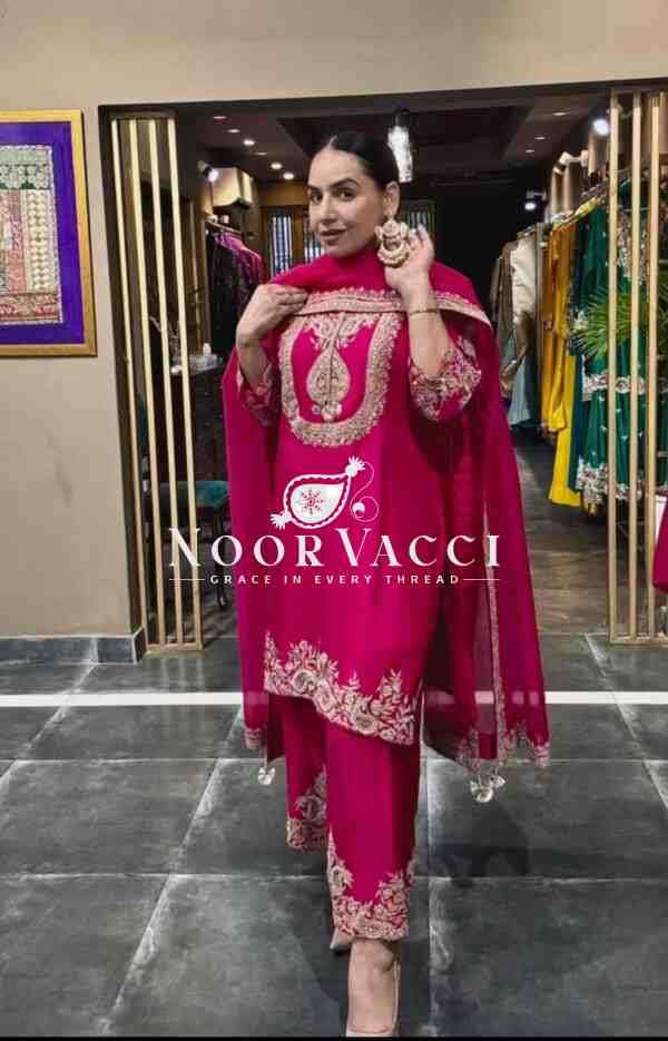 Gorgeous Chinnon Silk Suit with Embroidery Coding Sequence & Pant Set - Image 2