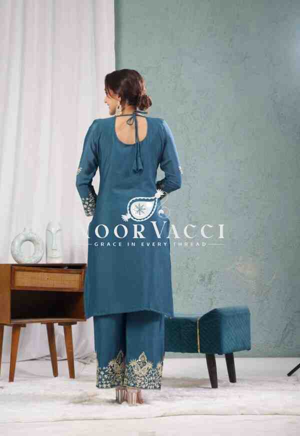Gorgeous Chinnon Silk Suit with Embroidery Coding Sequence & Pant Set - Image 3