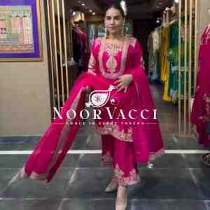 Gorgeous Chinnon Silk Suit with Embroidery Coding Sequence & Pant Set