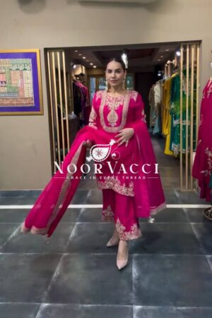 Shop Gorgeous Chinnon Silk Suit with Embroidery Coding Sequence & Pant Set