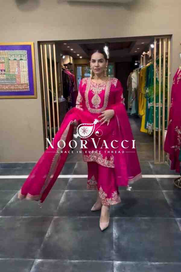Gorgeous Chinnon Silk Suit with Embroidery Coding Sequence & Pant Set