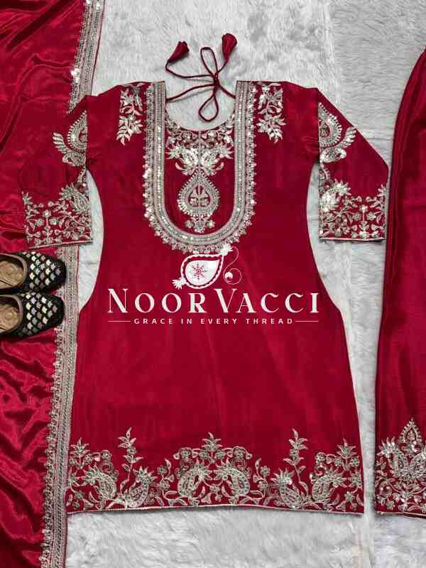 Gorgeous Chinnon Silk Suit with Embroidery Coding Sequence & Pant Set - Image 4