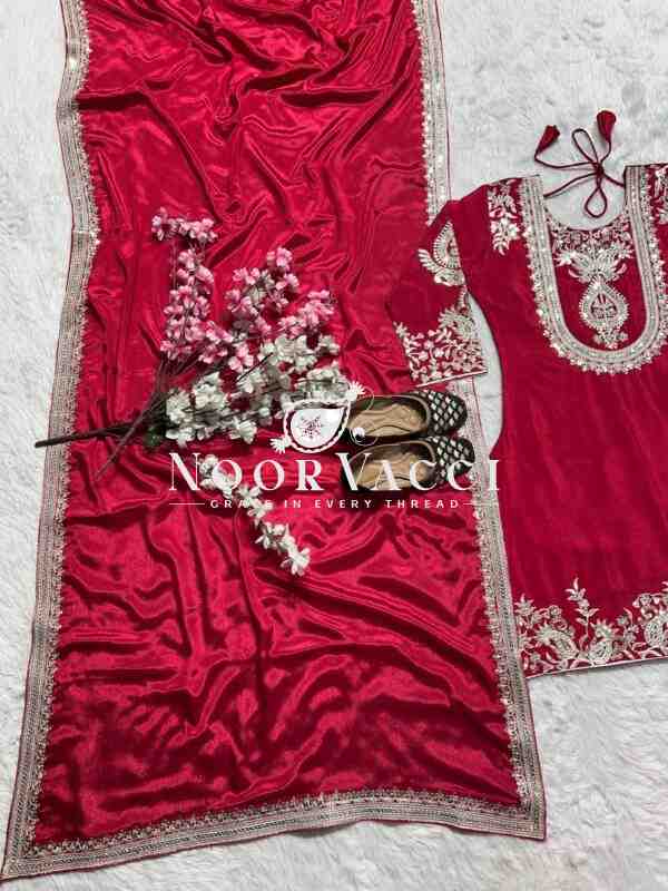 Gorgeous Chinnon Silk Suit with Embroidery Coding Sequence & Pant Set - Image 5