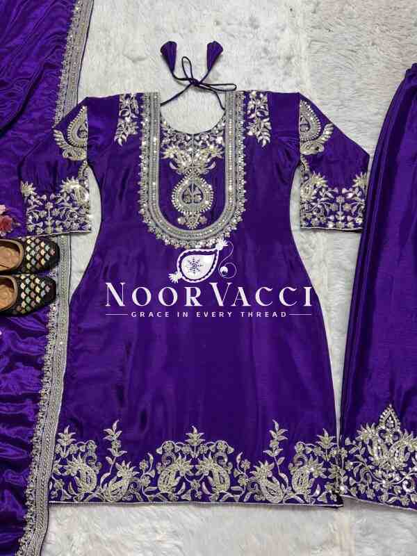Gorgeous Chinnon Silk Suit with Embroidery Coding Sequence & Pant Set - Image 4