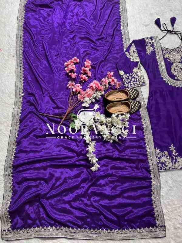 Gorgeous Chinnon Silk Suit with Embroidery Coding Sequence & Pant Set - Image 6