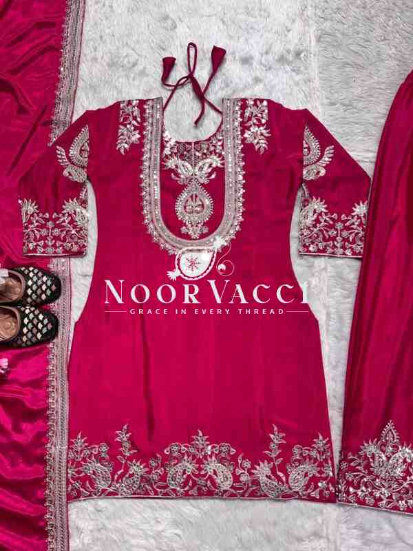 Gorgeous Chinnon Silk Suit with Embroidery Coding Sequence & Pant Set - Image 4