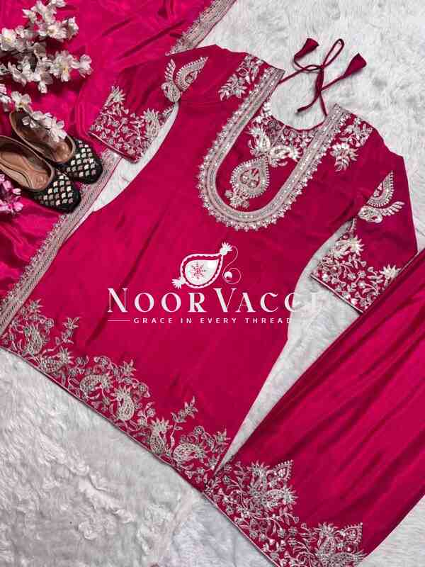 Gorgeous Chinnon Silk Suit with Embroidery Coding Sequence & Pant Set - Image 5