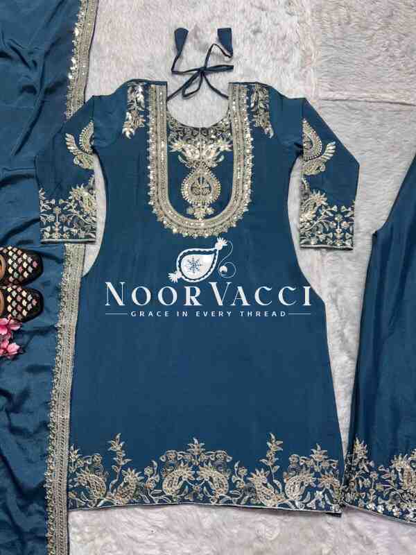 Gorgeous Chinnon Silk Suit with Embroidery Coding Sequence & Pant Set - Image 7