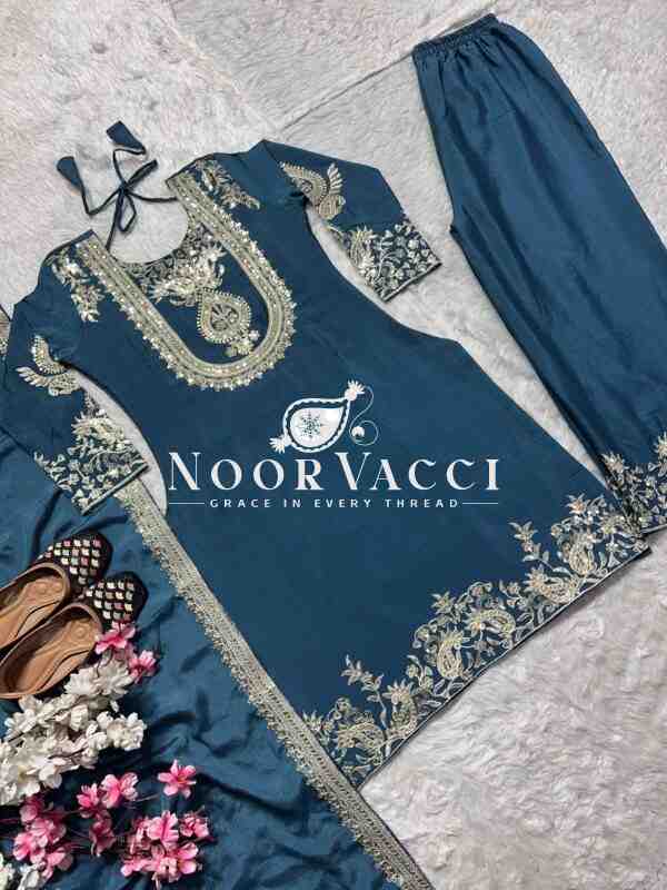 Gorgeous Chinnon Silk Suit with Embroidery Coding Sequence & Pant Set - Image 8