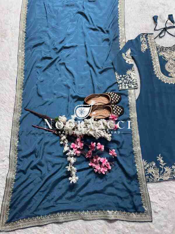 Gorgeous Chinnon Silk Suit with Embroidery Coding Sequence & Pant Set - Image 5