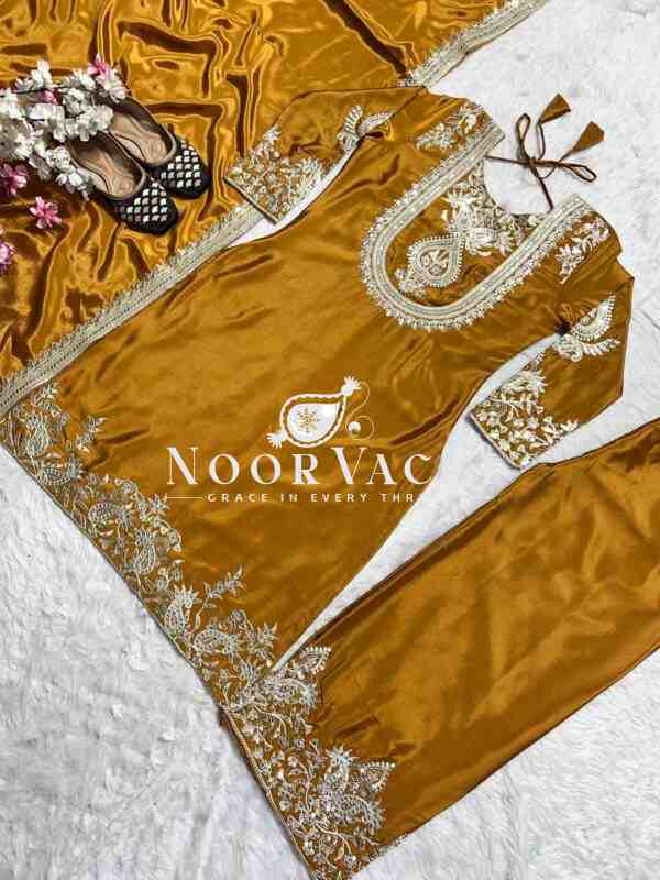 Gorgeous Chinnon Silk Suit with Embroidery Coding Sequence & Pant Set - Image 5