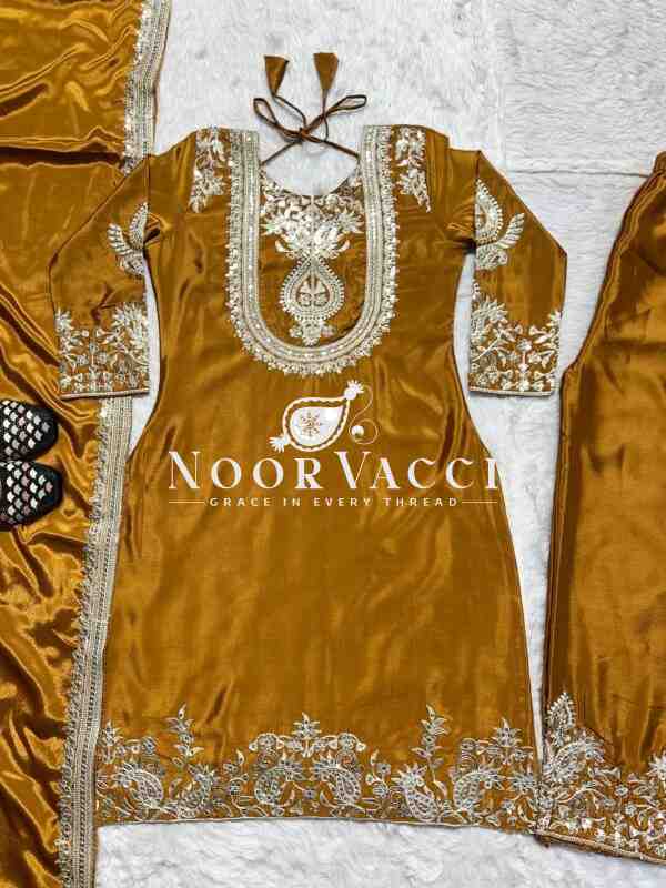 Gorgeous Chinnon Silk Suit with Embroidery Coding Sequence & Pant Set - Image 6