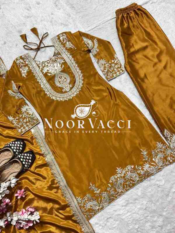 Gorgeous Chinnon Silk Suit with Embroidery Coding Sequence & Pant Set - Image 7