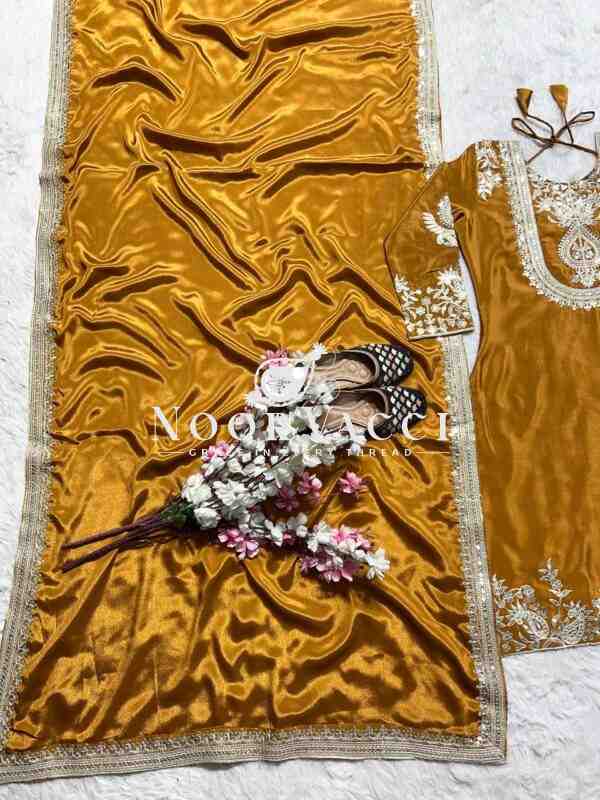 Gorgeous Chinnon Silk Suit with Embroidery Coding Sequence & Pant Set - Image 8