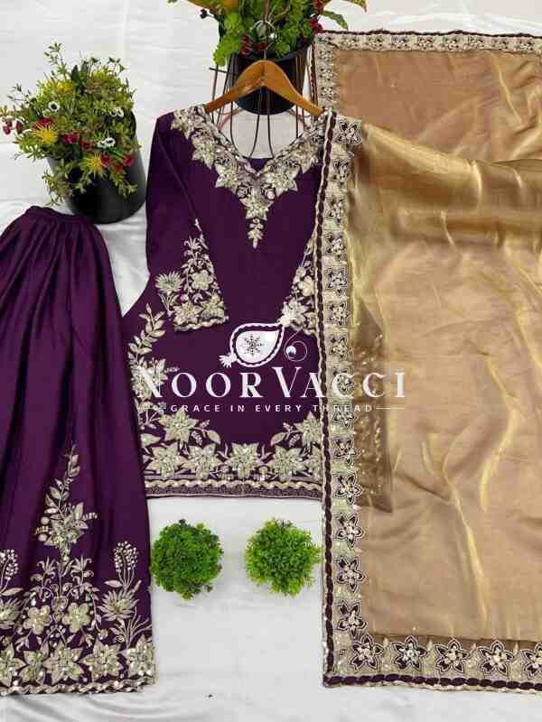 Pure Chinnon Embroidered Plazzo Set - Image 7