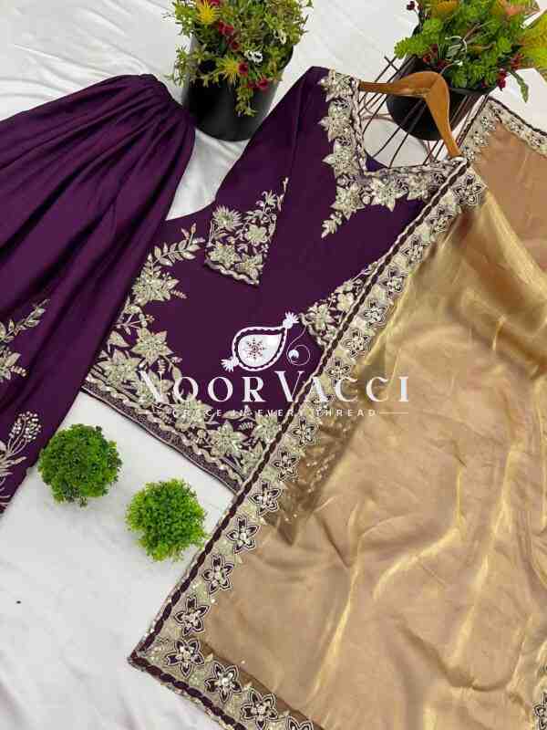 Pure Chinnon Embroidered Plazzo Set - Image 8