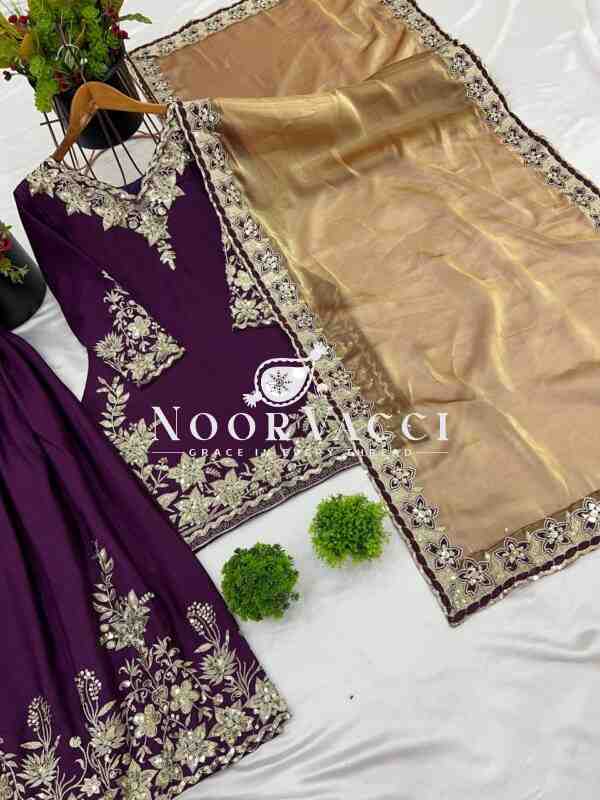 Pure Chinnon Embroidered Plazzo Set - Image 9