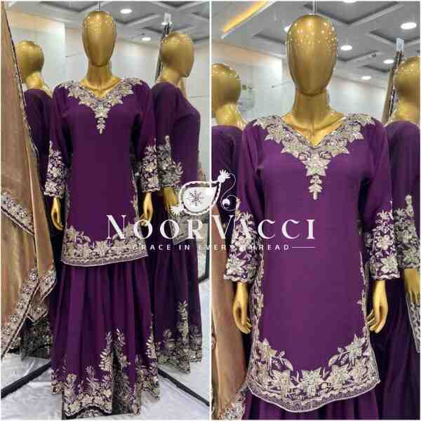 Pure Chinnon Embroidered Plazzo Set - Image 10