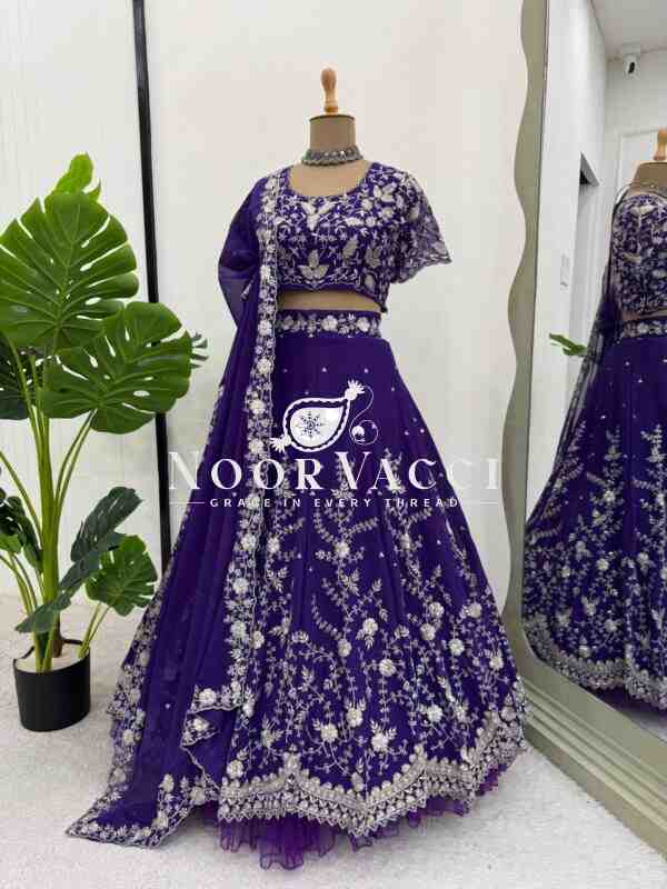 Semi-Stitched Faux Georgette Lehenga Set with Thread and Sequin Work and Flared Dupatta - Image 3