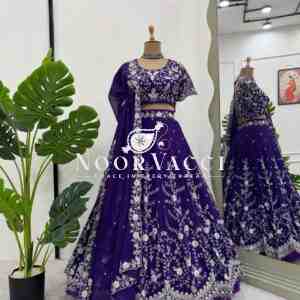 Semi-Stitched Faux Georgette Lehenga Set with Thread and Sequin Work and Flared Dupatta