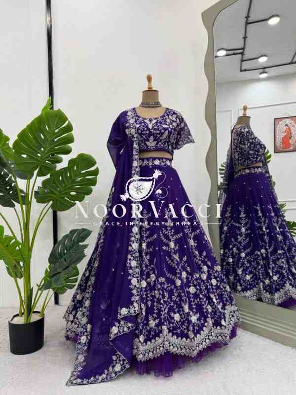 Semi-Stitched Faux Georgette Lehenga Set with Thread and Sequin Work and Flared Dupatta