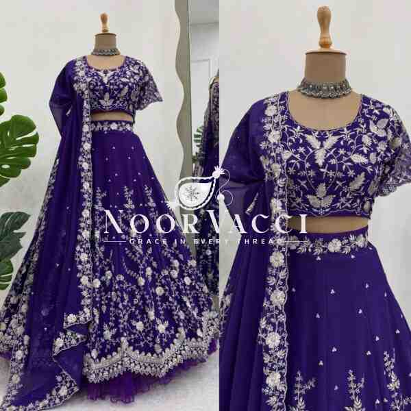 Semi-Stitched Faux Georgette Lehenga Set with Thread and Sequin Work and Flared Dupatta - Image 2