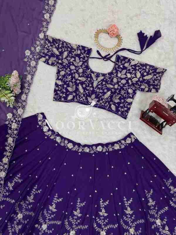 Semi-Stitched Faux Georgette Lehenga Set with Thread and Sequin Work and Flared Dupatta - Image 5