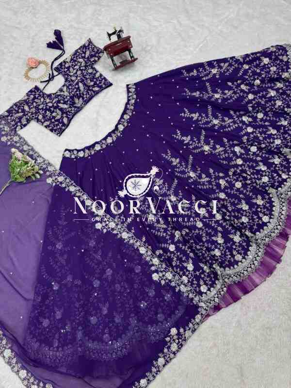 Semi-Stitched Faux Georgette Lehenga Set with Thread and Sequin Work and Flared Dupatta - Image 8