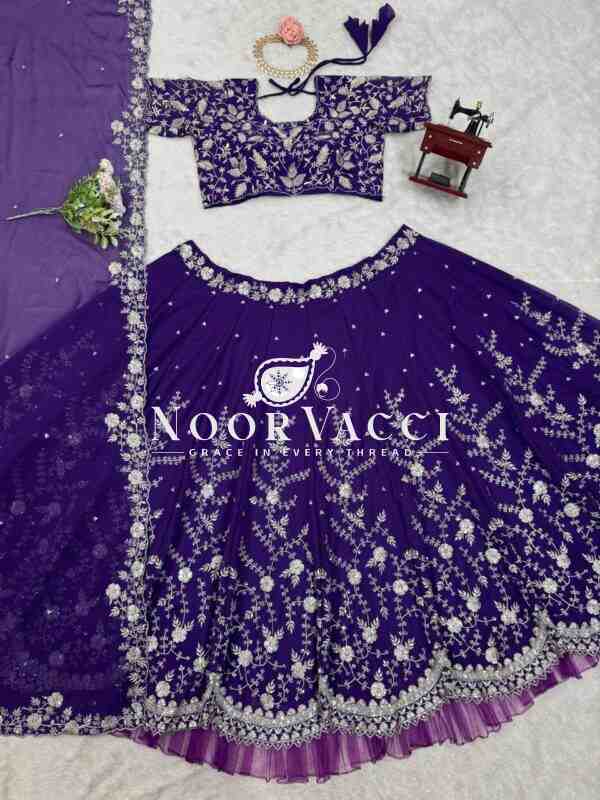 Semi-Stitched Faux Georgette Lehenga Set with Thread and Sequin Work and Flared Dupatta - Image 6